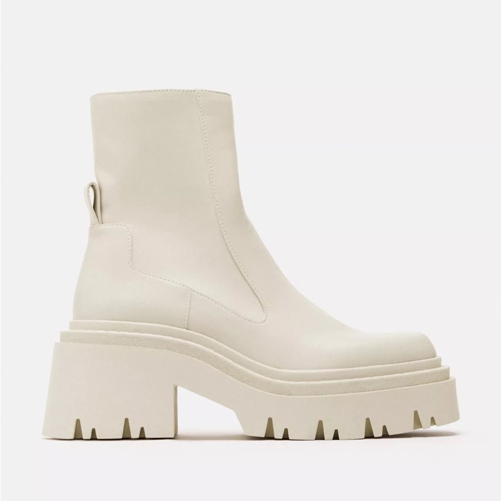 Zara Cream Lug-Sole Platform Ankle Boots